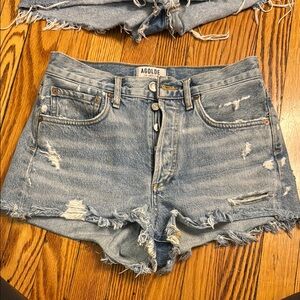 Agolde Light Blue Distressed Jean Shorts